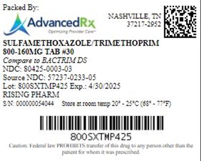 Sulfamethoxazole Trimethoprim 800 160mg Qty 30 Ndc 80425 0003